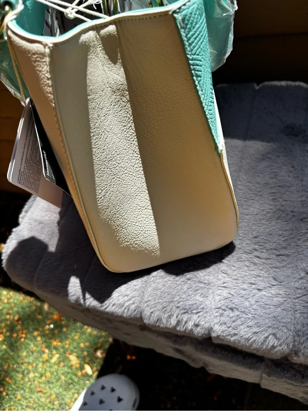 Loungefly Cream and Mint Top-Handle Satchel with Sewing Print